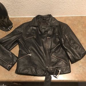 Genuine real leather black Moto jacket